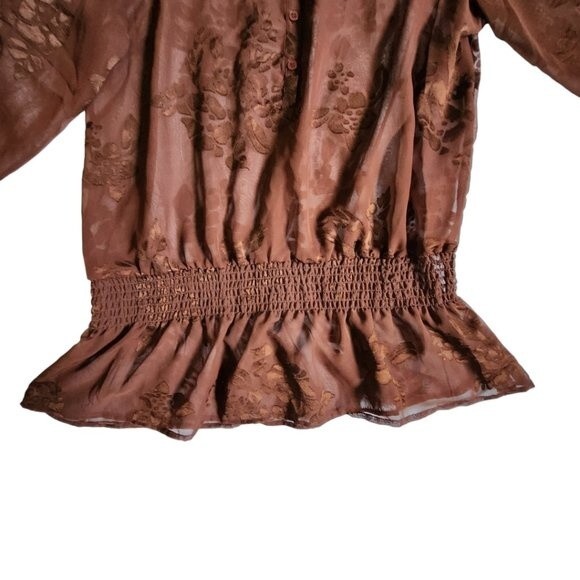 Jennifer and Grace brown 3/4 sleeve sheer top sz M - Picture 5 of 11